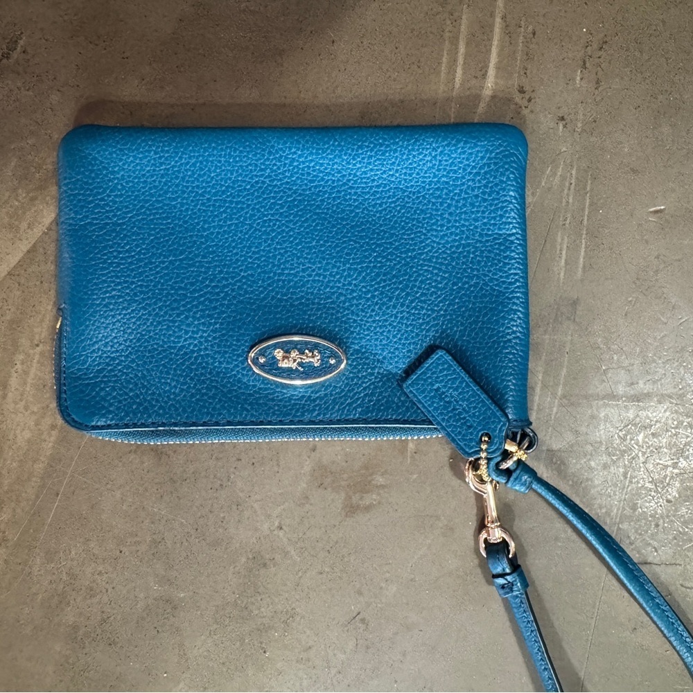 Coach Blue Pebbled Leather Wristlet